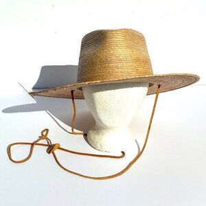 Women’s Gigi Pip Hand Woven Palm Leaves Straw Fedora Hat w/Strap Mexico Size 59